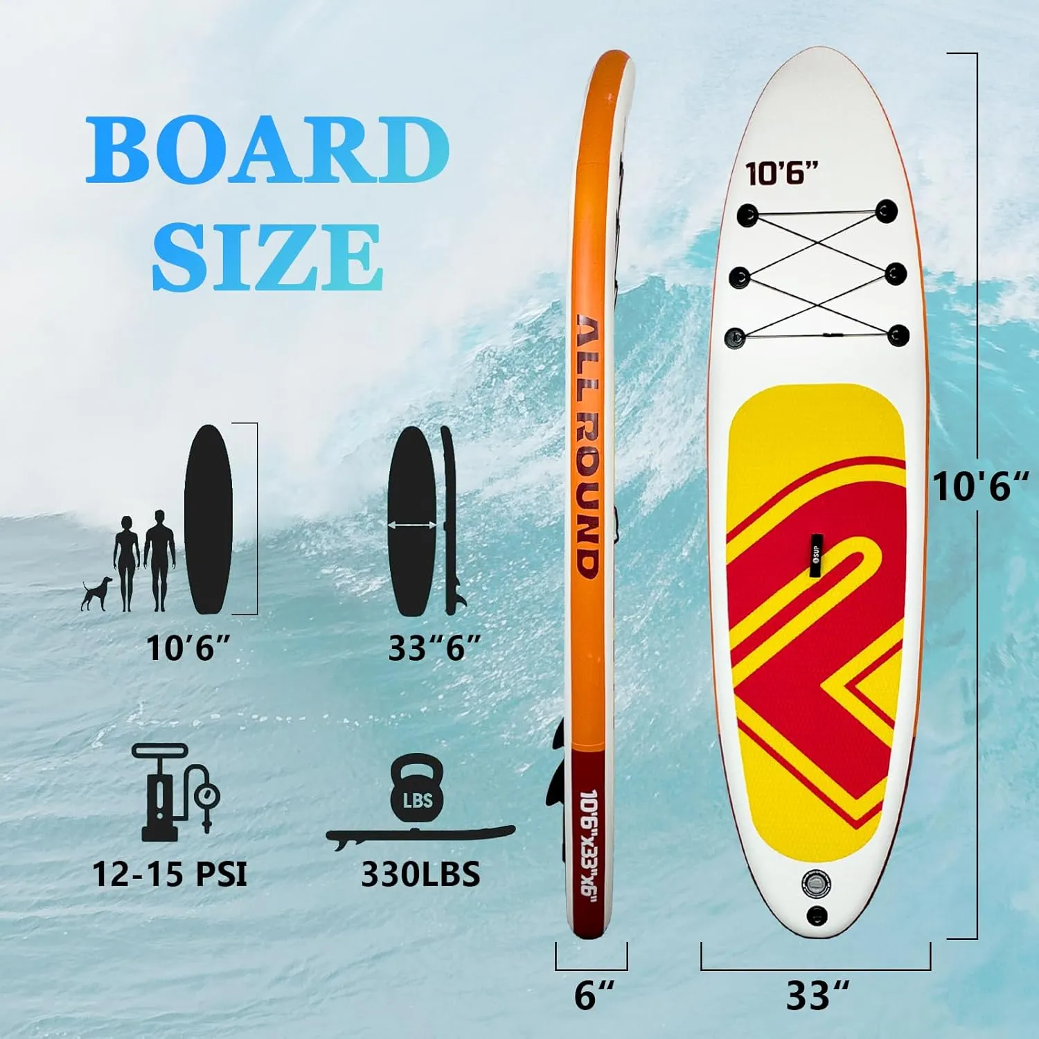 10'6" Inflatable Stand Up Paddle Board, Inflatable Paddle Board with Premium Sup Paddle Board Accessories with Removable Fins, Non-Slip Deck Design, Safety Leash for Surfing,Paddling,Yoga