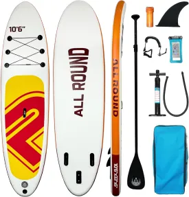 10'6" Inflatable Stand Up Paddle Board, Inflatable Paddle Board with Premium Sup Paddle Board Accessories with Removable Fins, Non-Slip Deck Design, Safety Leash for Surfing,Paddling,Yoga