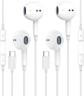 2 Pack USB C Headphones for iPhone 16/15 Earbuds USB C Wired Earphones with Mic & Remote Control Noise Cancelling for iPhone 16 pro, iPad Pro, Galaxy S23/S22/S21/S20/Ultra Note 10/20, Pixel 7/6/6a