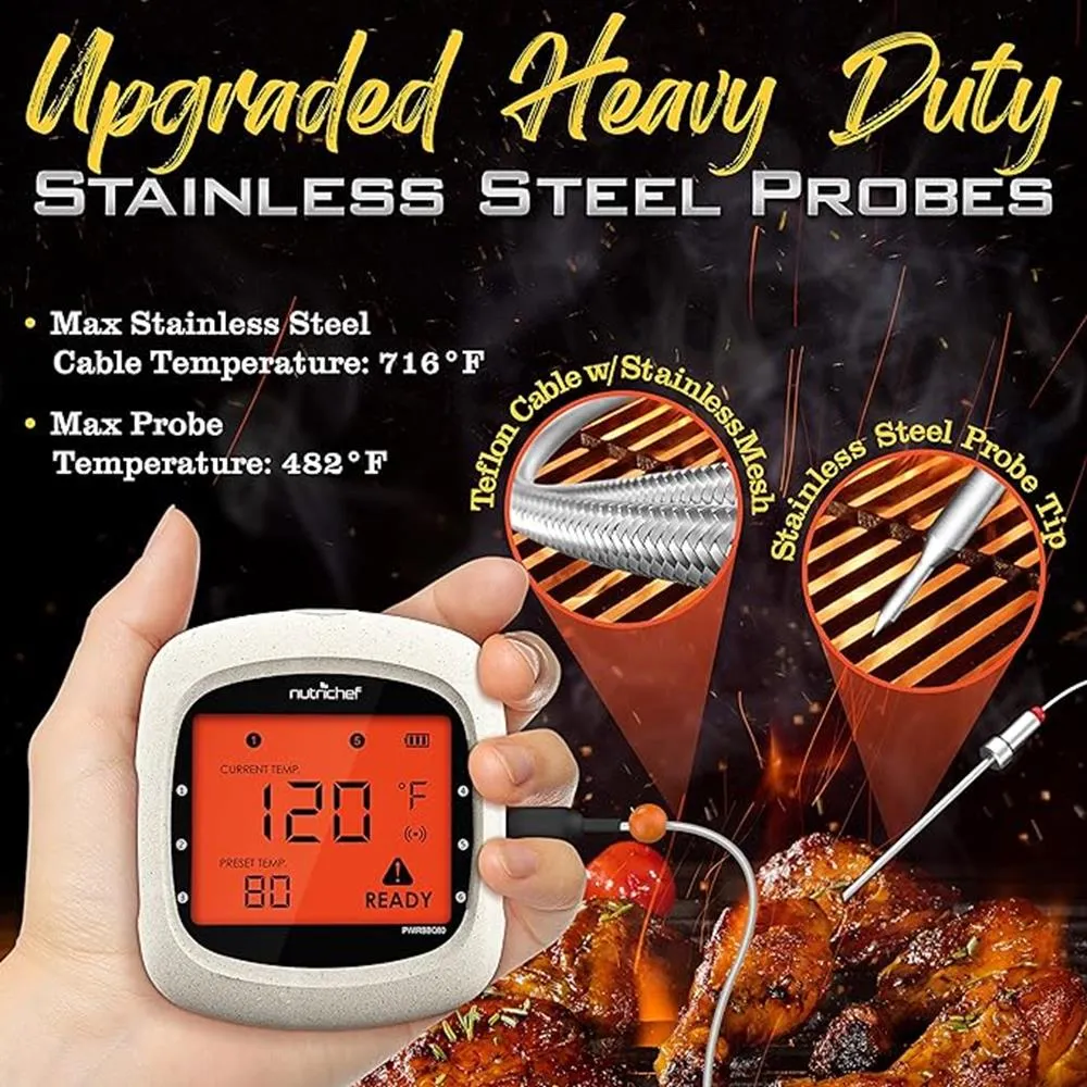 4 Channels Bluetooth Bbq Digital Thermometer With 4 Probes - Large Lcd Display, For Grilling Smoking, Oven, Cooking, And Bbq
