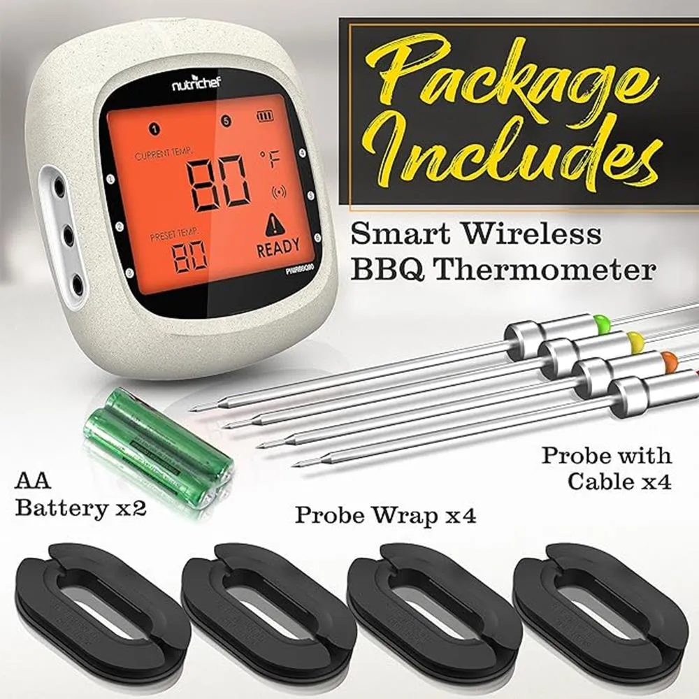 4 Channels Bluetooth Bbq Digital Thermometer With 4 Probes - Large Lcd Display, For Grilling Smoking, Oven, Cooking, And Bbq