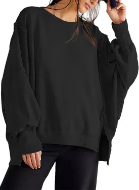Beaully Women's Oversized Sweatshirts Crew Neck Long Sleeve Side Slit Pullovers Sweatshirt Casual Fall Clothes Sweater