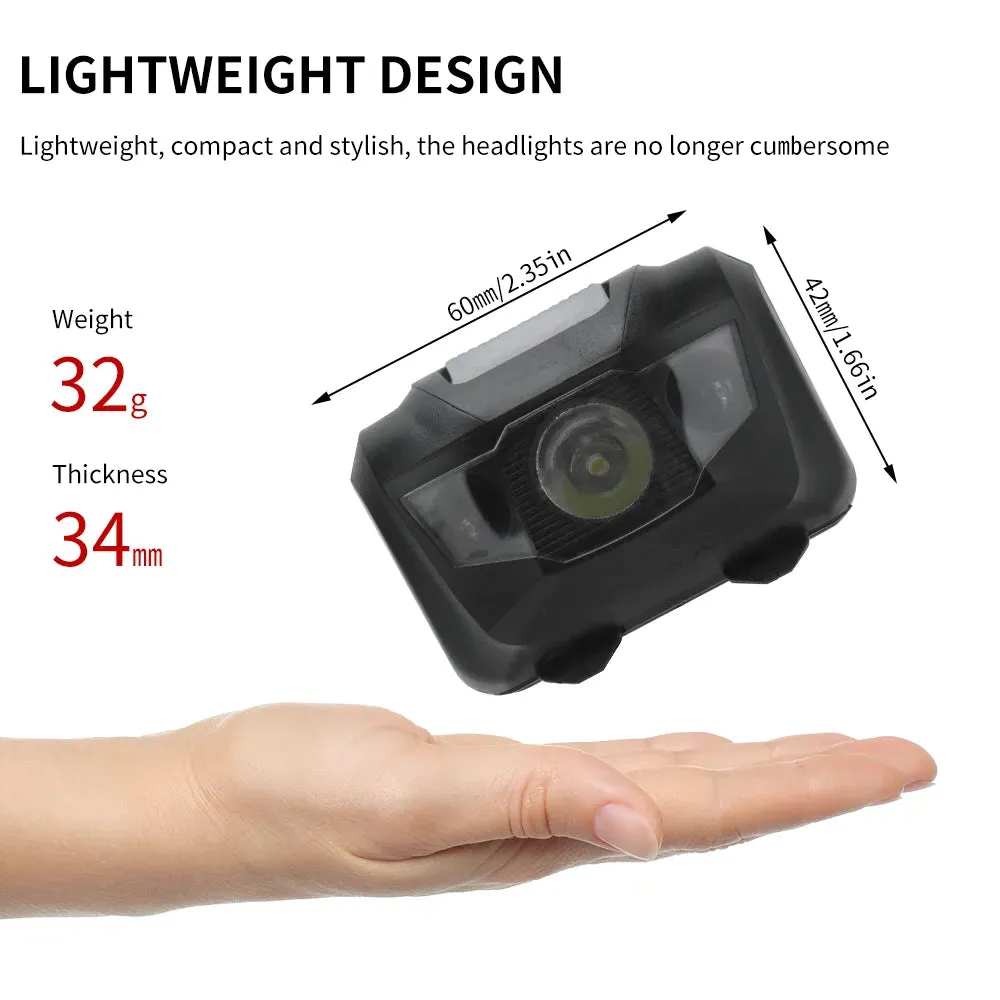 BORUiT 3W Powerfull Mini Headlamp Red Light LED Headlight 4-Mode Waterproof Head Torch Camping Hunting Flashlight AAA Battery