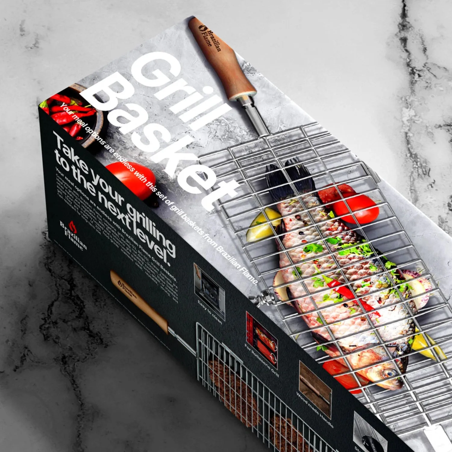 Brazilian Flame Rotisserie Grill Basket - Set