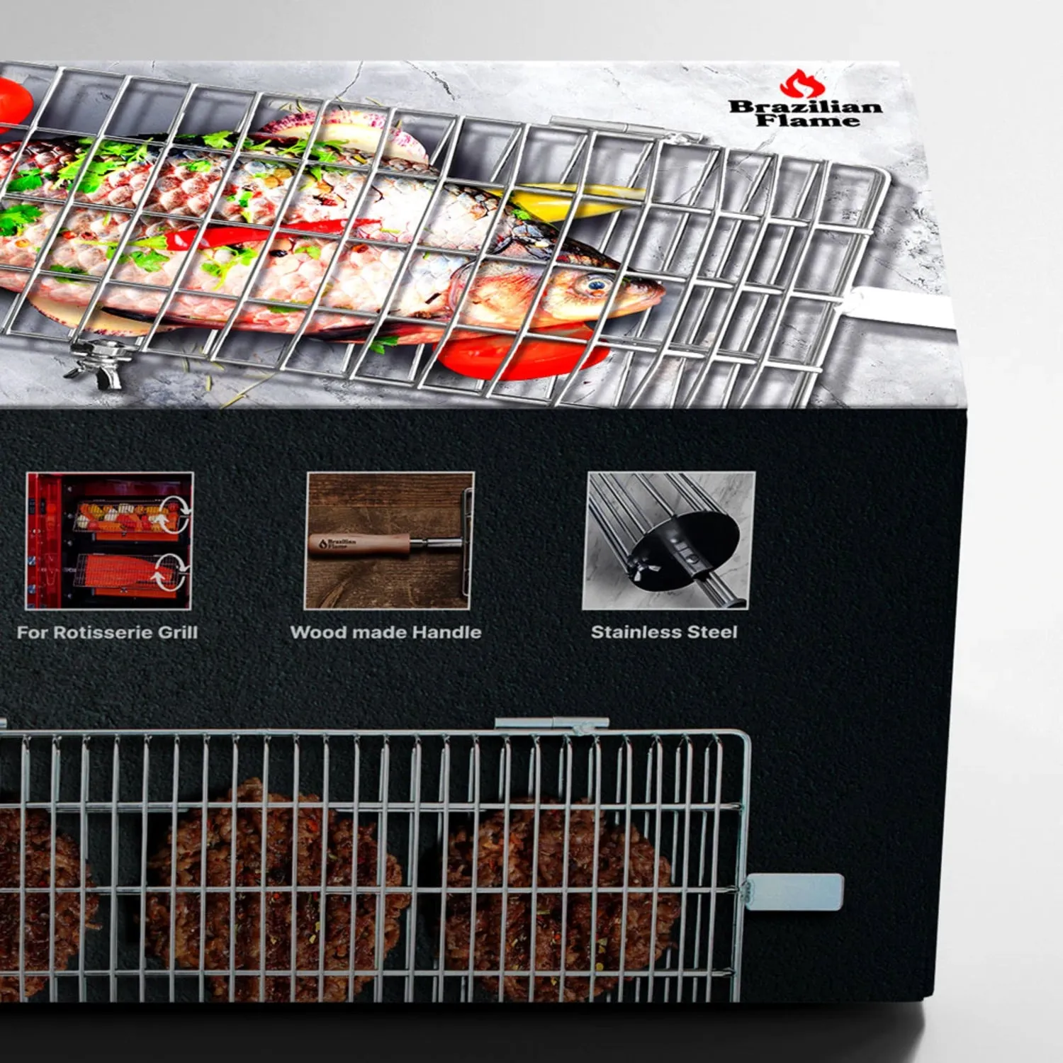 Brazilian Flame Rotisserie Grill Basket - Set