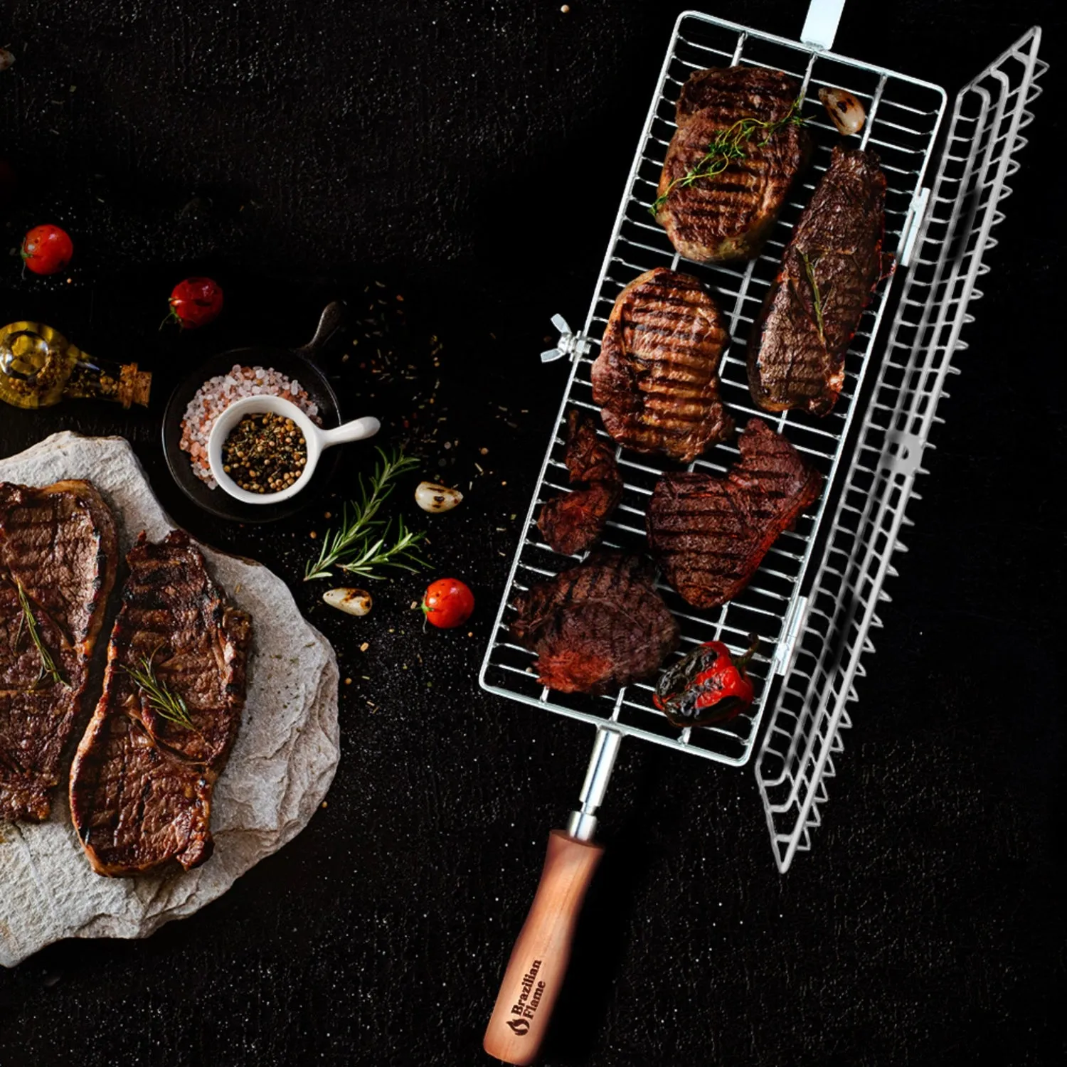 Brazilian Flame Rotisserie Grill Basket - Set