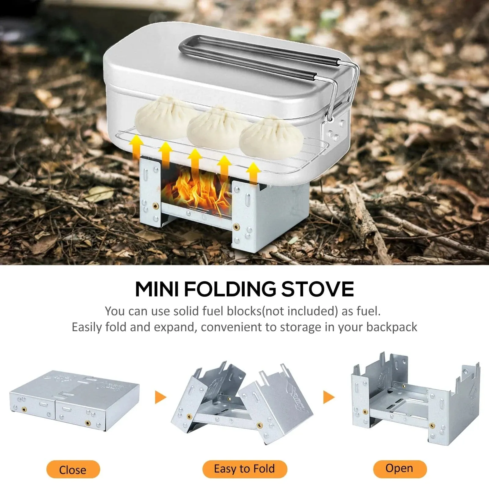 Camping Cookware 800ml Lunch Box Mini Folding Stove Steaming Rack Combo Set Tourist Tableware 2022 New