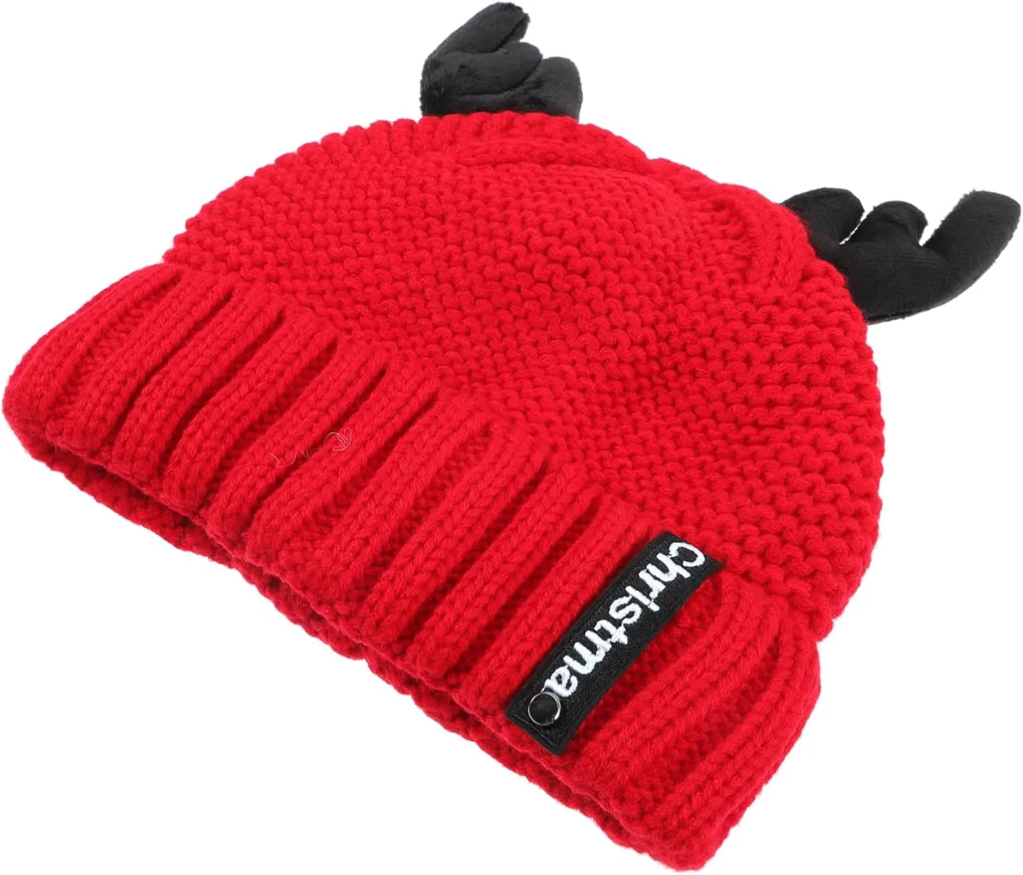 Christmas Knitted Deer Antler Hat Woolen Yarn Warm Beanie Festive Accessory Red
