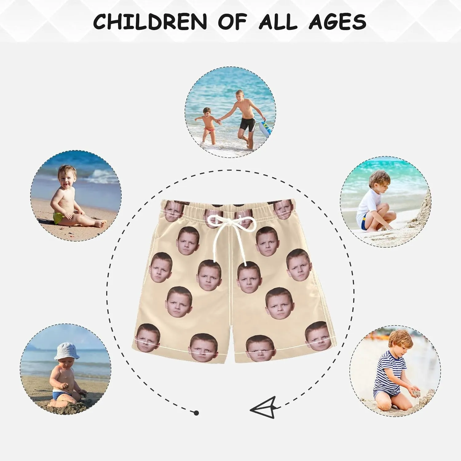 Custom Funny Boys Swim Trunks Personalized Photo Face Infant Baby Boy Swim Board Shorts Beach Shorts Swimwear