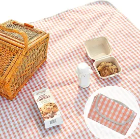 Cute Gingham Picnic Blanket, Waterproof Foldable, in Large 80x60in and Extra Large 80x80in, Portable Compact Beach Blanket, Oversized XL Outdoor Mat (Coral Pink, X-Large)