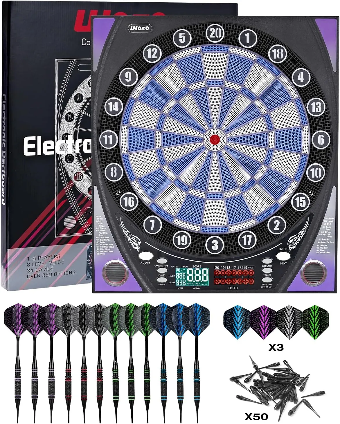 Electronic Dart Board with Bright Score Display, Multiple Games, and Durable Design-Perfect for Family Fun and Competitions-Includes Soft Tip with 12 Darts