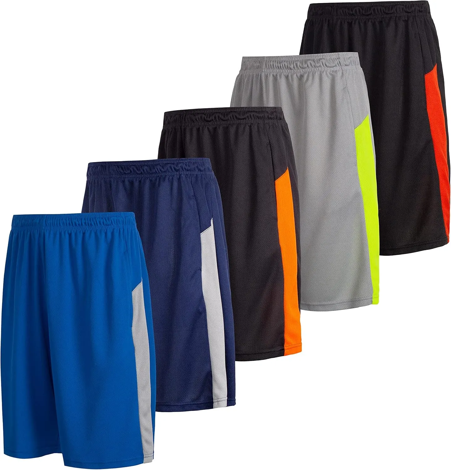 Essential Elements Boys 5-Pack Active Athletic Performance Basketball Shorts with Pockets