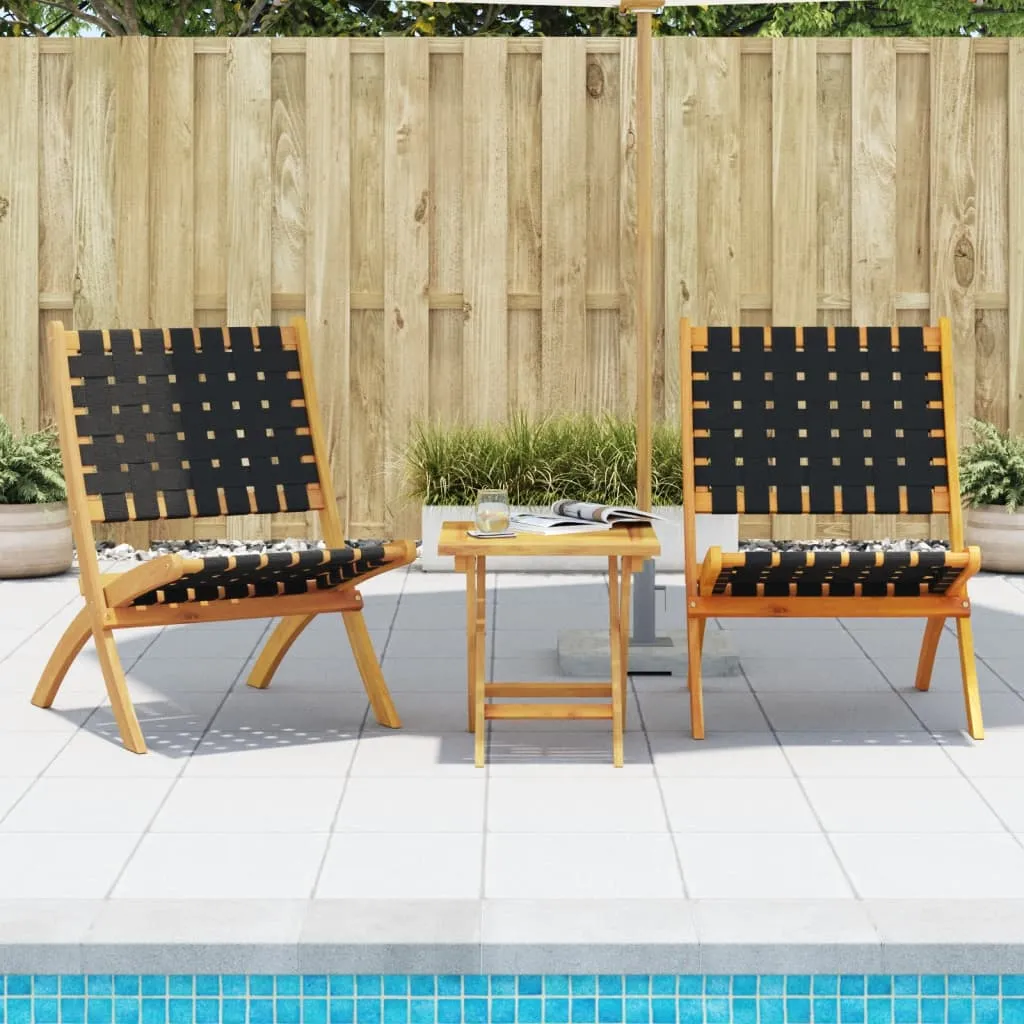 Folding Patio Chairs 2 pcs with Table Black Solid Wood
