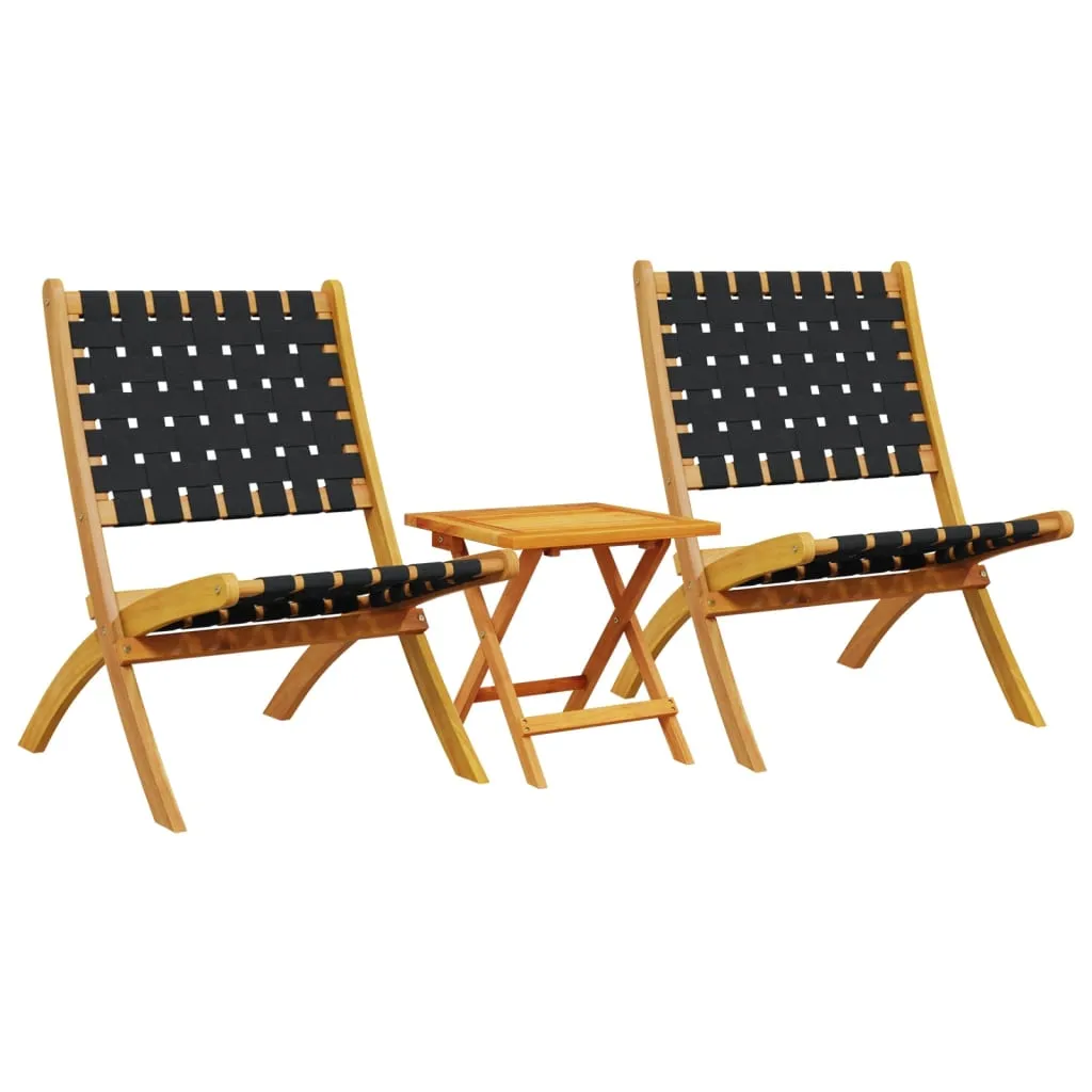 Folding Patio Chairs 2 pcs with Table Black Solid Wood