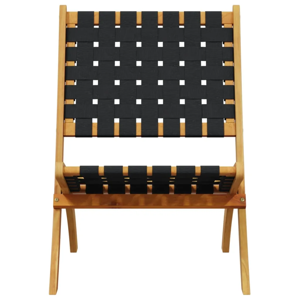 Folding Patio Chairs 2 pcs with Table Black Solid Wood