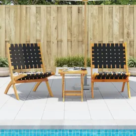 Folding Patio Chairs 2 pcs with Table Black Solid Wood