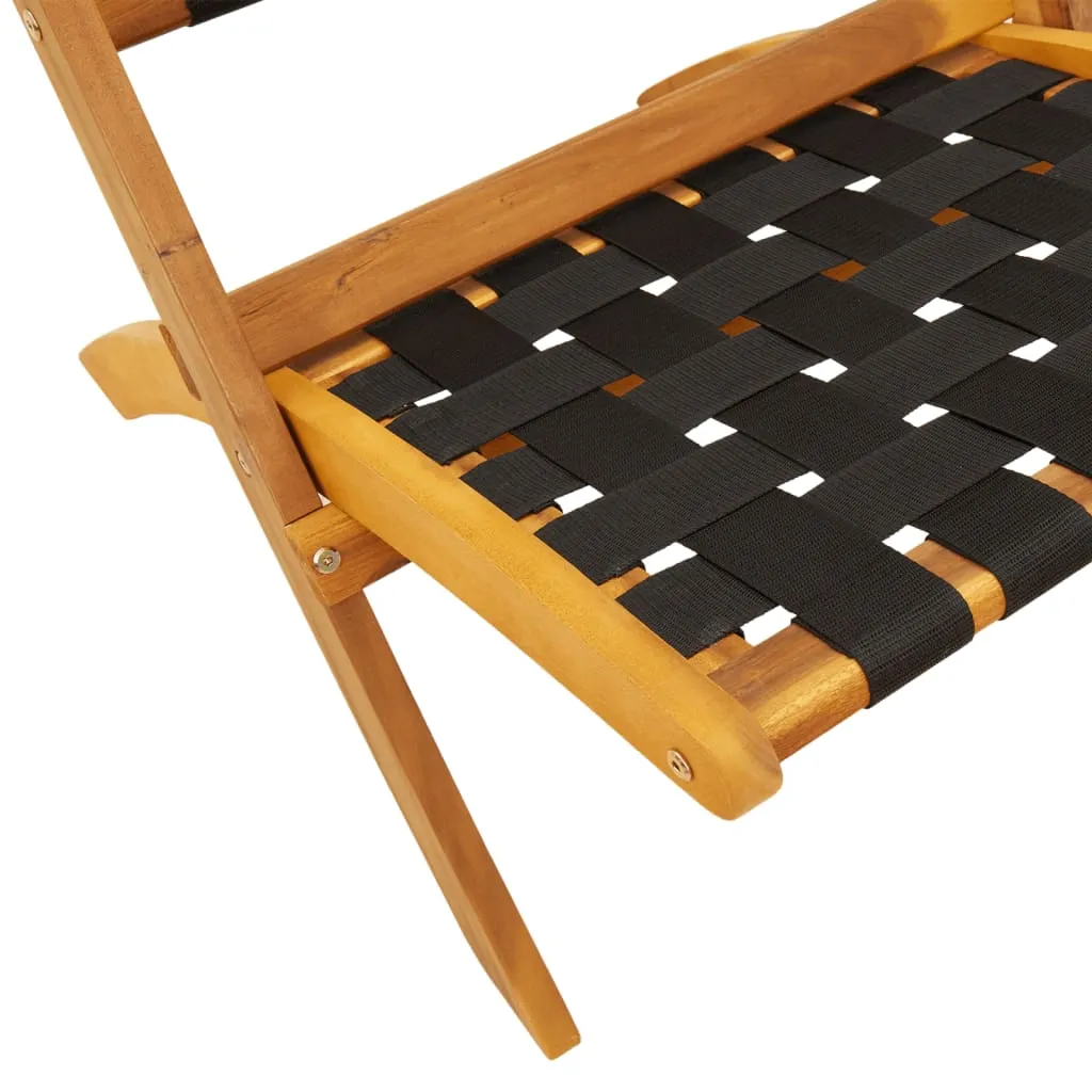 Folding Patio Chairs 2 pcs with Table Black Solid Wood