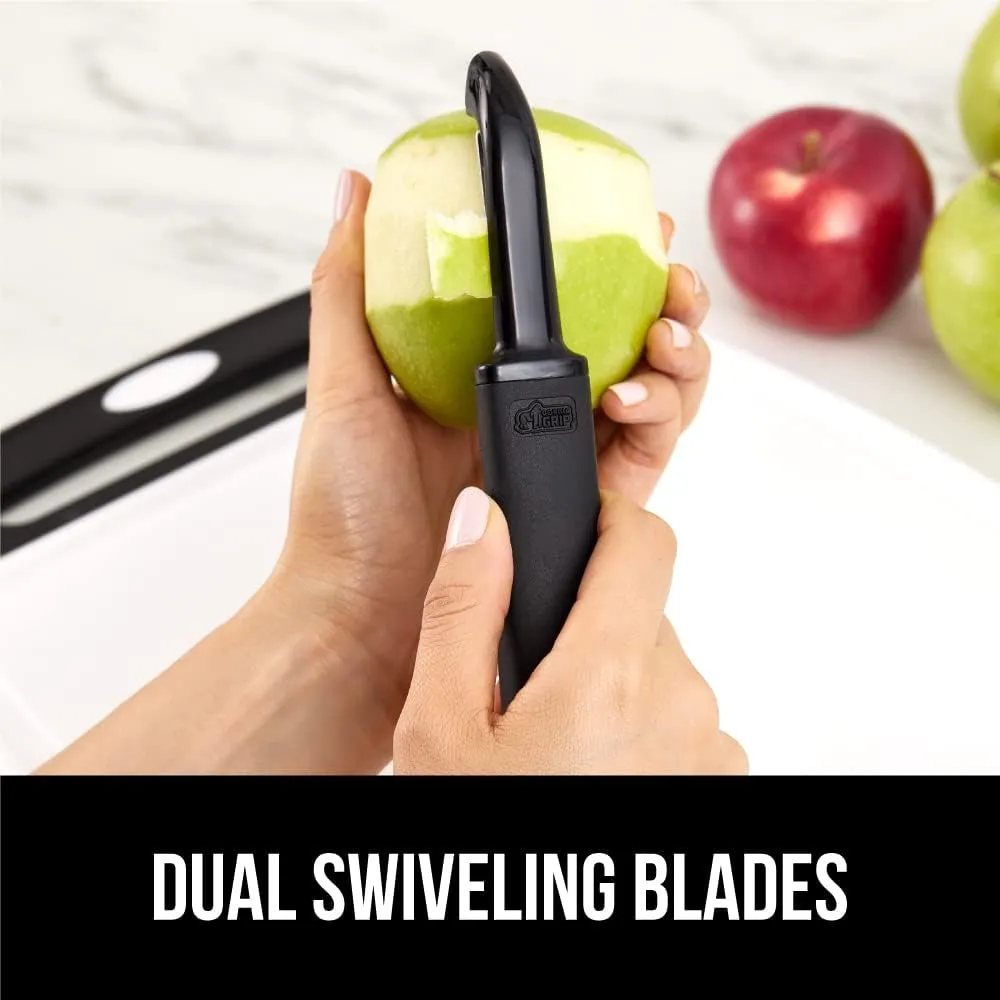 GORILLA GRIP Patented BPA-Free Sharp Stainless Steel Swivel Vegetable Peeler, Comfortable Handle Potato Peelers, Smooth Peeling, Peel Carrots Apple, Includes Blade Cover, Kitchen Tool, Black