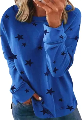 GRASWE Womens Casual Lightweight Sweatshirts Star Print Side Split Pullover Fashion Long Sleeve Tops GRASWE Womens Casual Lightweight Sweatshirts Star Print Side Split Pullover Fashion Long Sleeve Tops