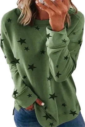 GRASWE Womens Casual Lightweight Sweatshirts Star Print Side Split Pullover Fashion Long Sleeve Tops GRASWE Womens Casual Lightweight Sweatshirts Star Print Side Split Pullover Fashion Long Sleeve Tops