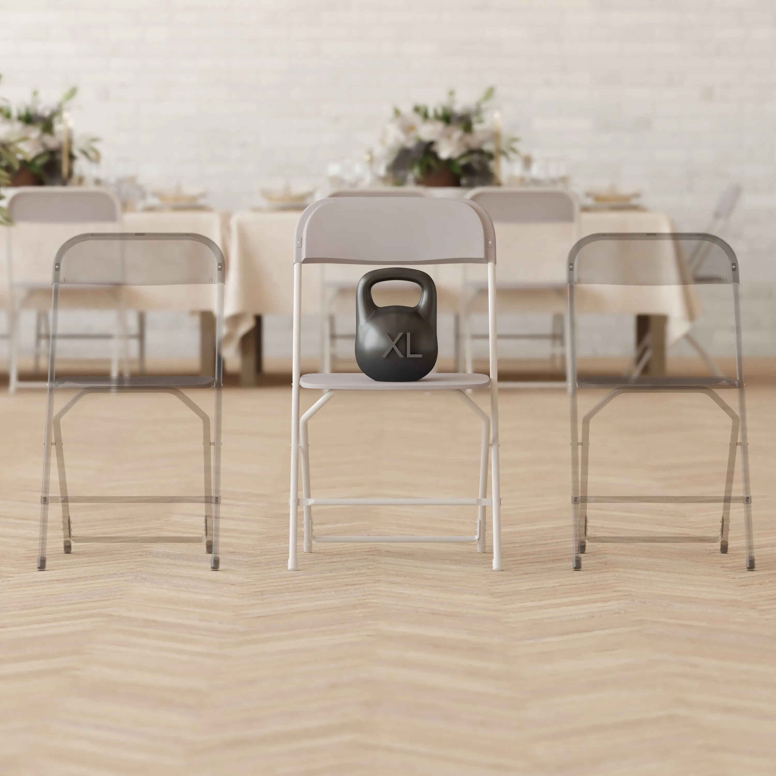 Hercules Big and Tall Commercial Folding Chair - Extra Wide 650LB. Capacity - Durable Plastic - Gray, 4-Pack