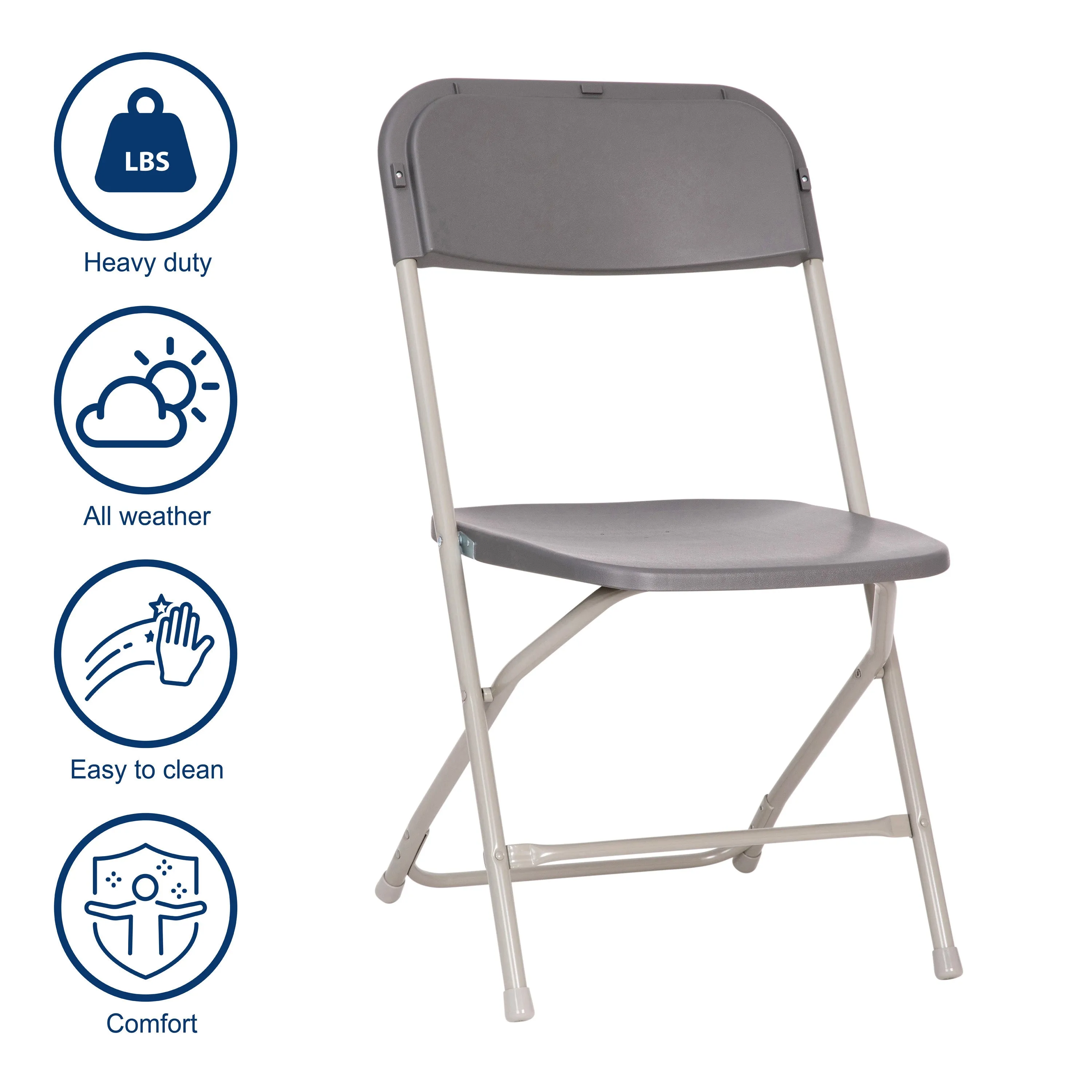 Hercules Big and Tall Commercial Folding Chair - Extra Wide 650LB. Capacity - Durable Plastic - Gray, 4-Pack