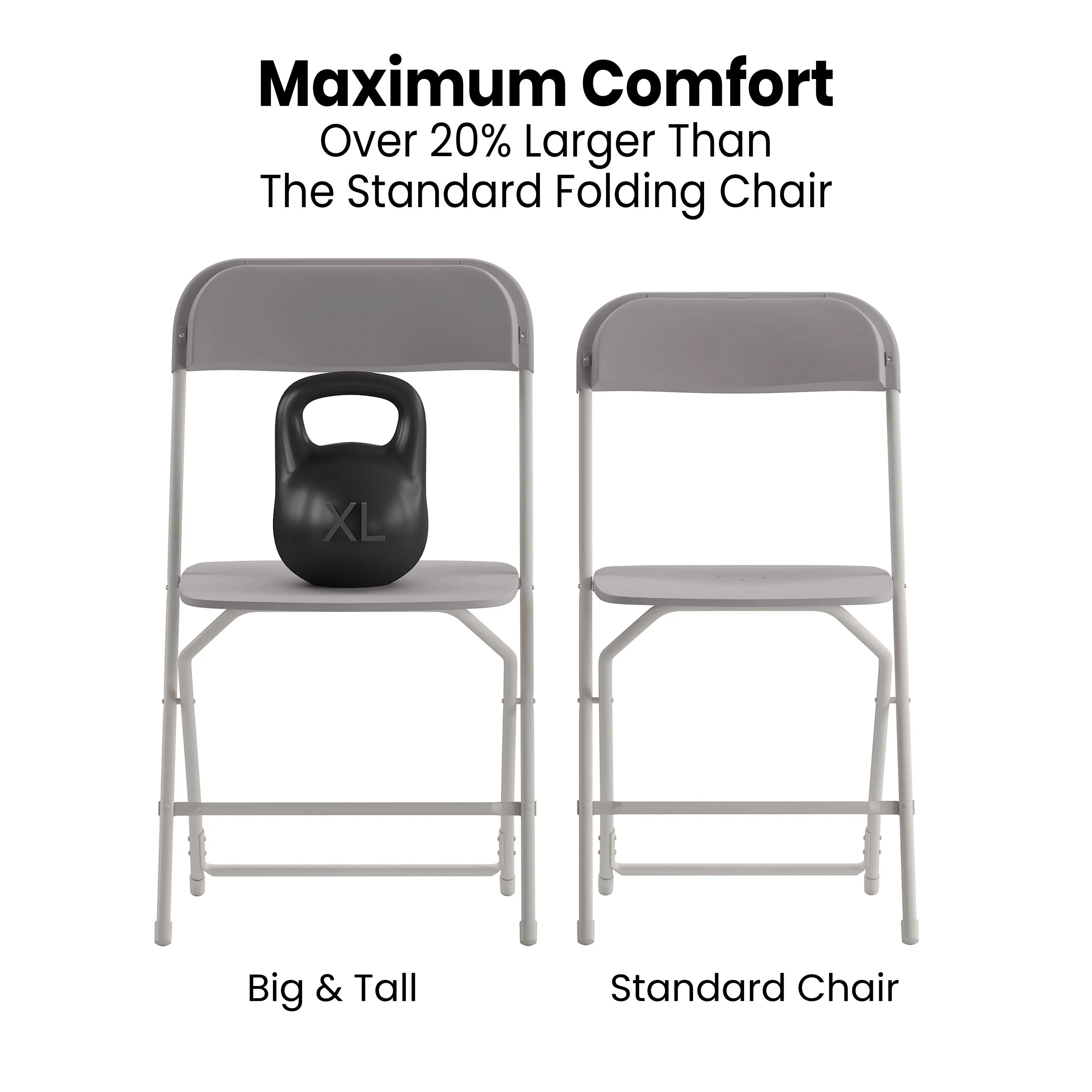 Hercules Big and Tall Commercial Folding Chair - Extra Wide 650LB. Capacity - Durable Plastic - Gray, 4-Pack