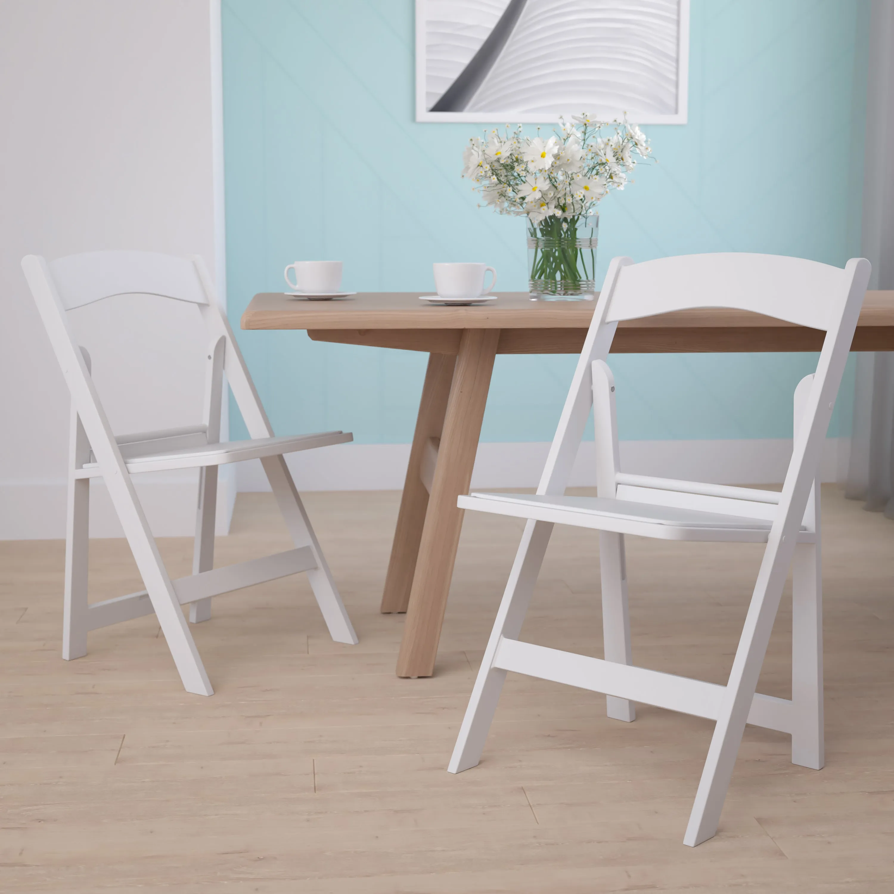 Hercules Folding Chair - White Resin - 2 Pack 800LB Weight Capacity Comfortable Event Chair - Light Weight Folding Chair
