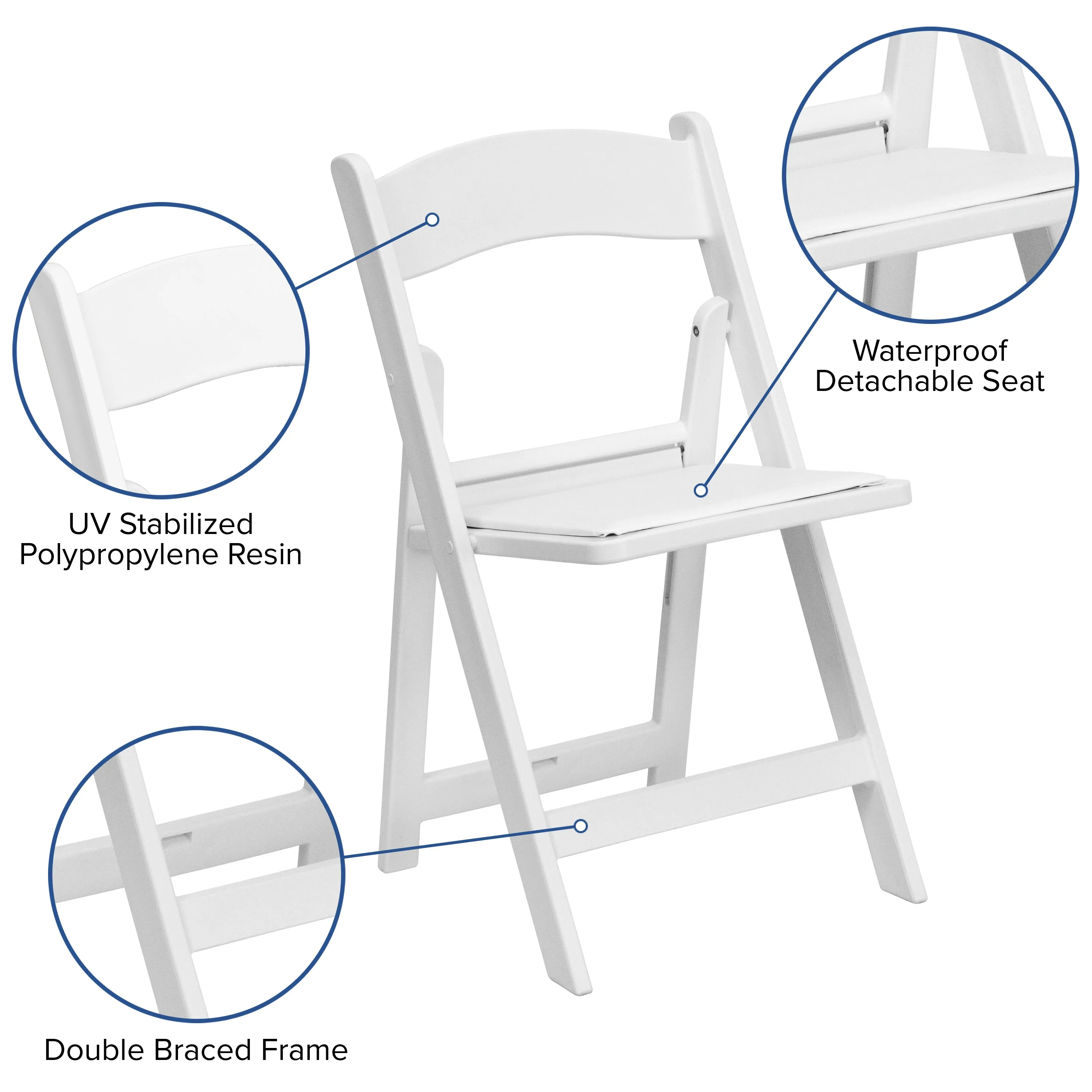 Hercules Folding Chair - White Resin - 2 Pack 800LB Weight Capacity Comfortable Event Chair - Light Weight Folding Chair