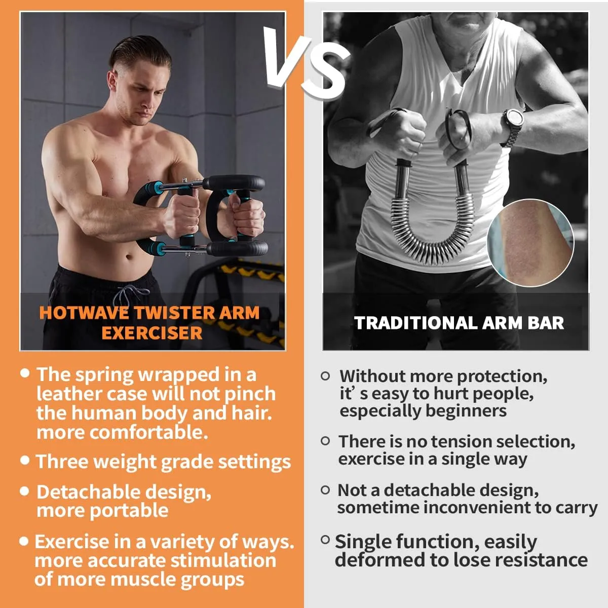 HOTWAVE Twister Arm Exerciser,Adjustable Spring Workout Bar, Forearm Triceps Chest Enhanced Exercise Strengthener,Portable Home Fitness Equipment (U60-100lbs kit)