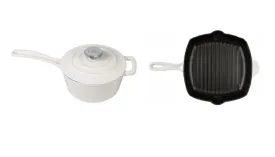 HUGE PRICE DROP BUNDLE: Bel Fer 10" Square Enameled Cast Iron Grill Pan   2.5 Qt Cast Iron Sauce Pot with Lid - Ships Quick!