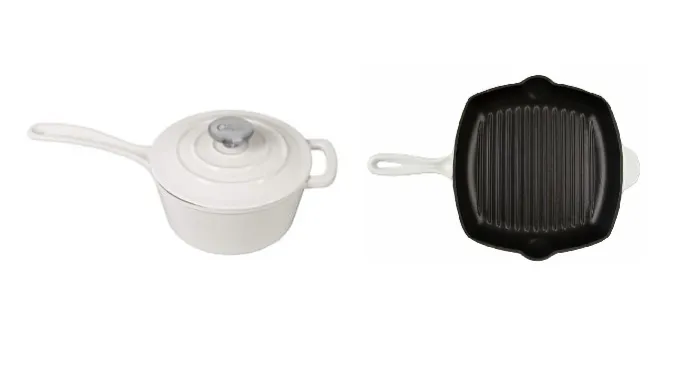 HUGE PRICE DROP BUNDLE: Bel Fer 10" Square Enameled Cast Iron Grill Pan   2.5 Qt Cast Iron Sauce Pot with Lid - Ships Quick!
