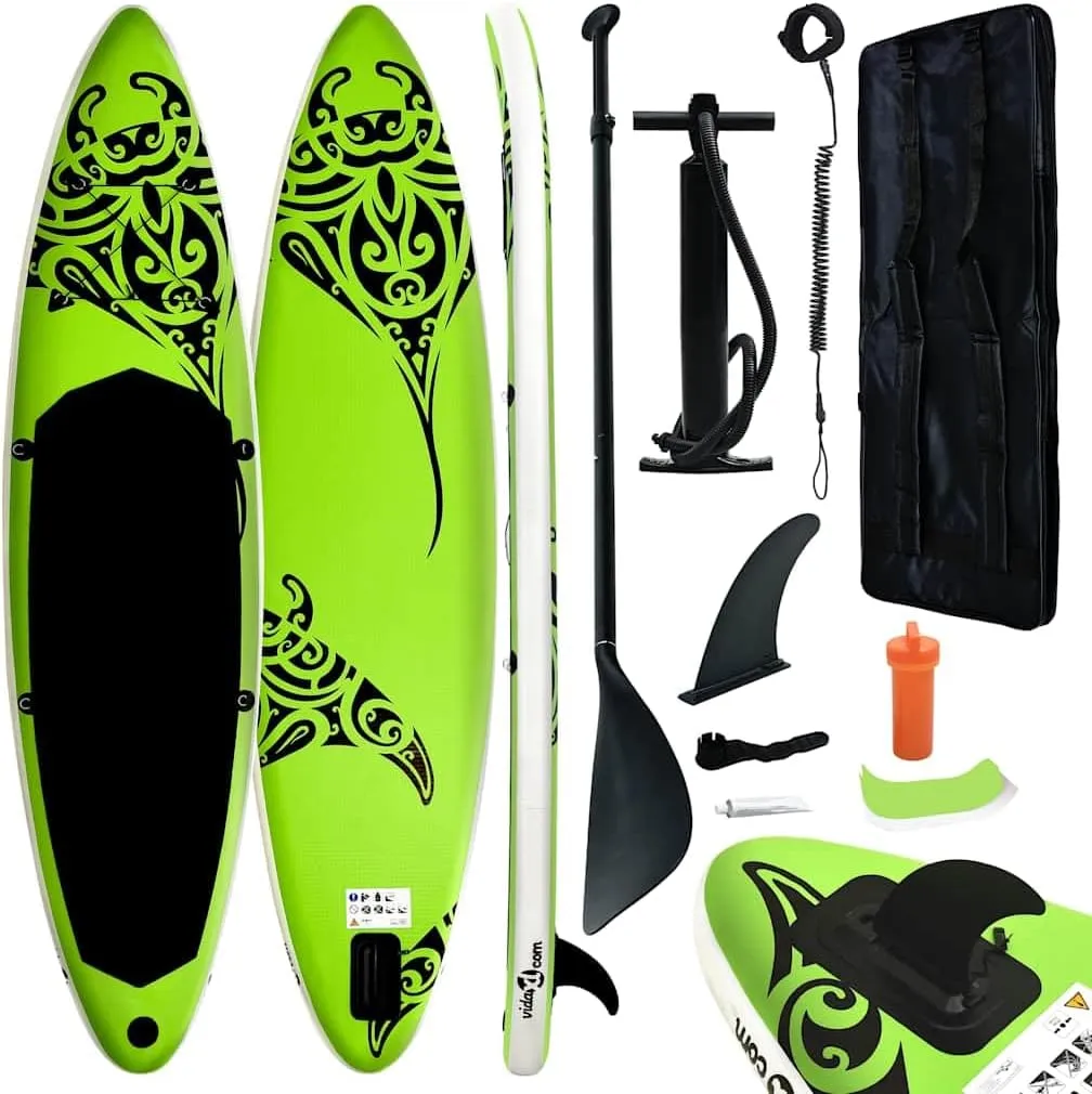 Inflatable Stand Up Paddleboard Set, for Paddleboarding and Kayaking, Durable PVC Material, Bright Green, 120.1" x 29.9" x 5.9"