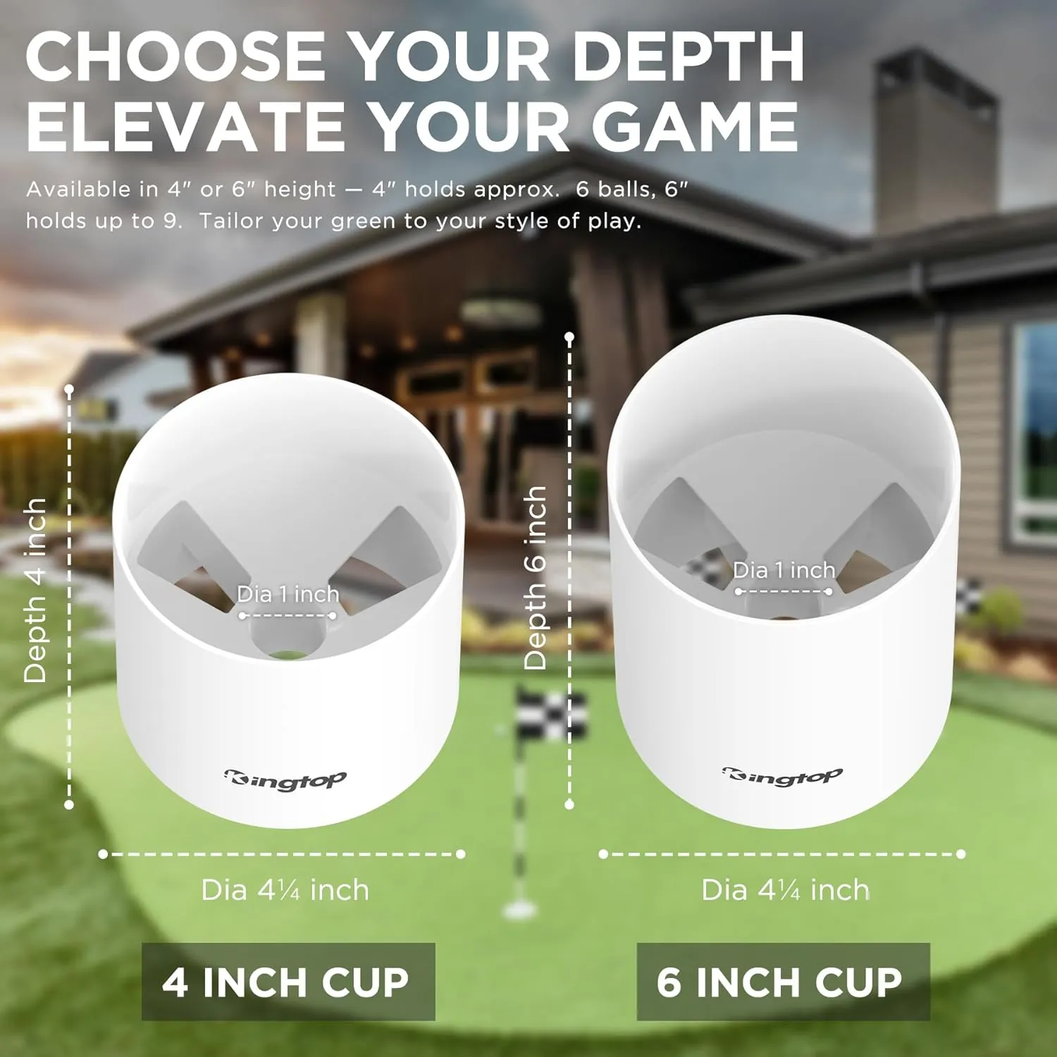 KINGTOP Golf Hole Cup  Fit PGA/USGA Regulations, Golf Accessories for Backyard Practice Putting Green, 4 Inches and 6 Inches Available