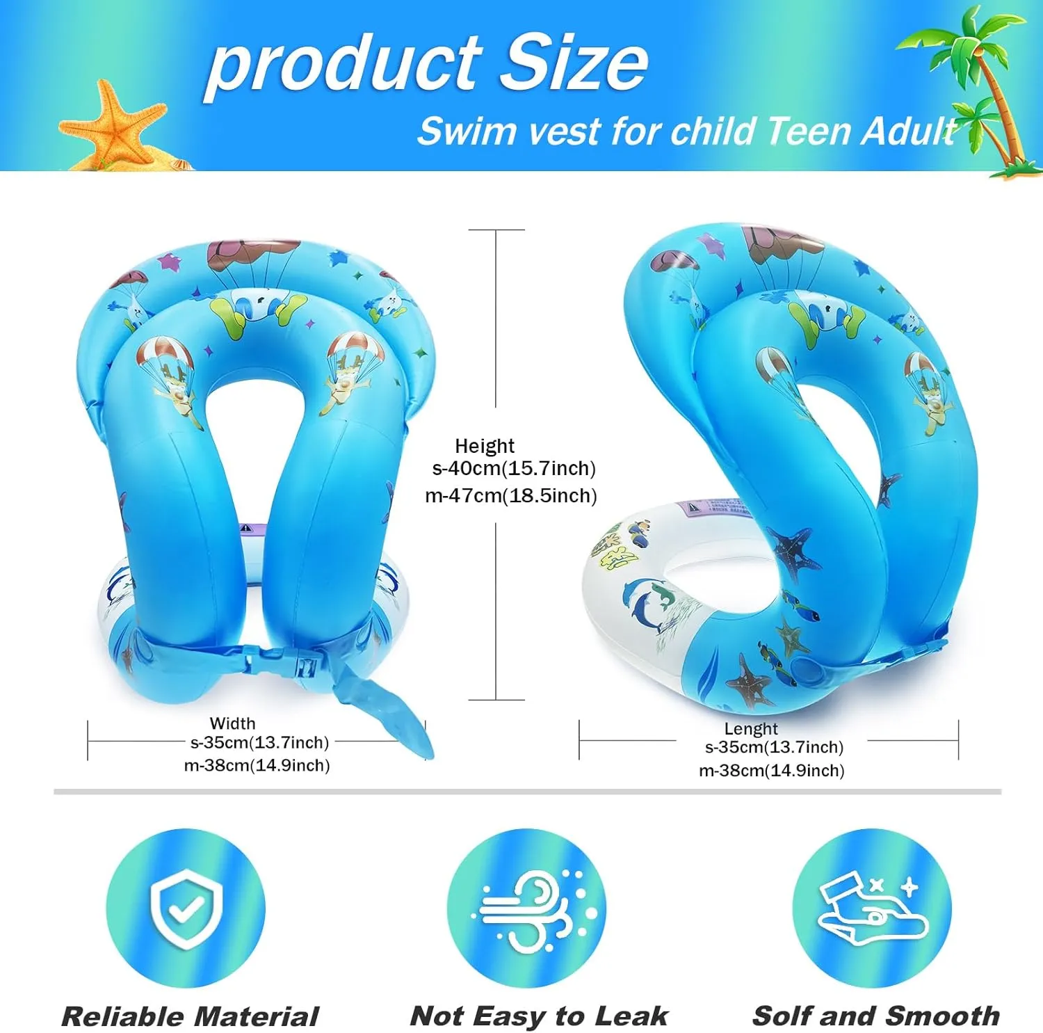 Knoble Swim Vest for Kids 3-12yrs - Portable Inflatable Pool Floats with Adjustable Safety Buckle - Double Surround Air Bag, pink