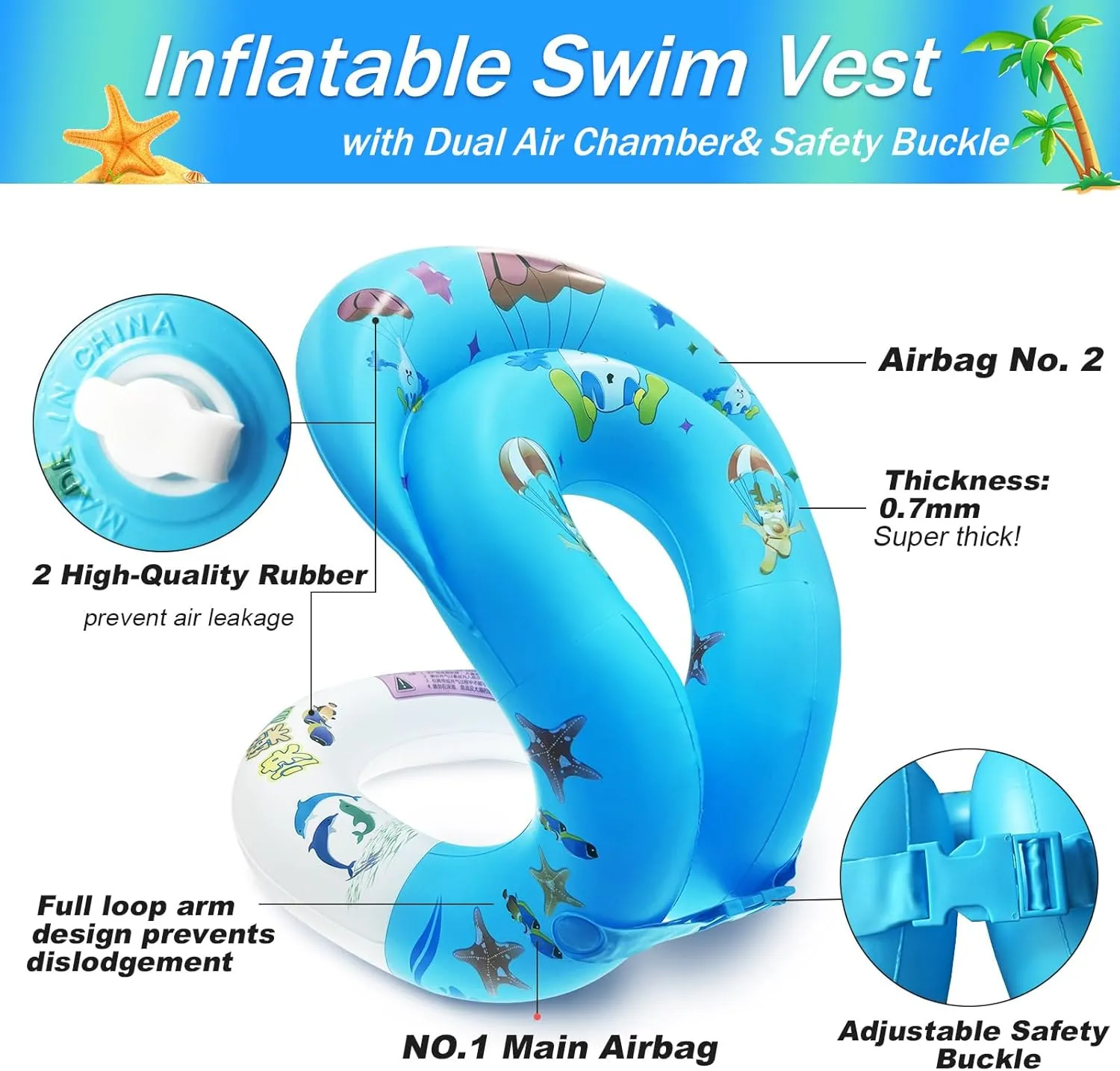 Knoble Swim Vest for Kids 3-12yrs - Portable Inflatable Pool Floats with Adjustable Safety Buckle - Double Surround Air Bag, pink