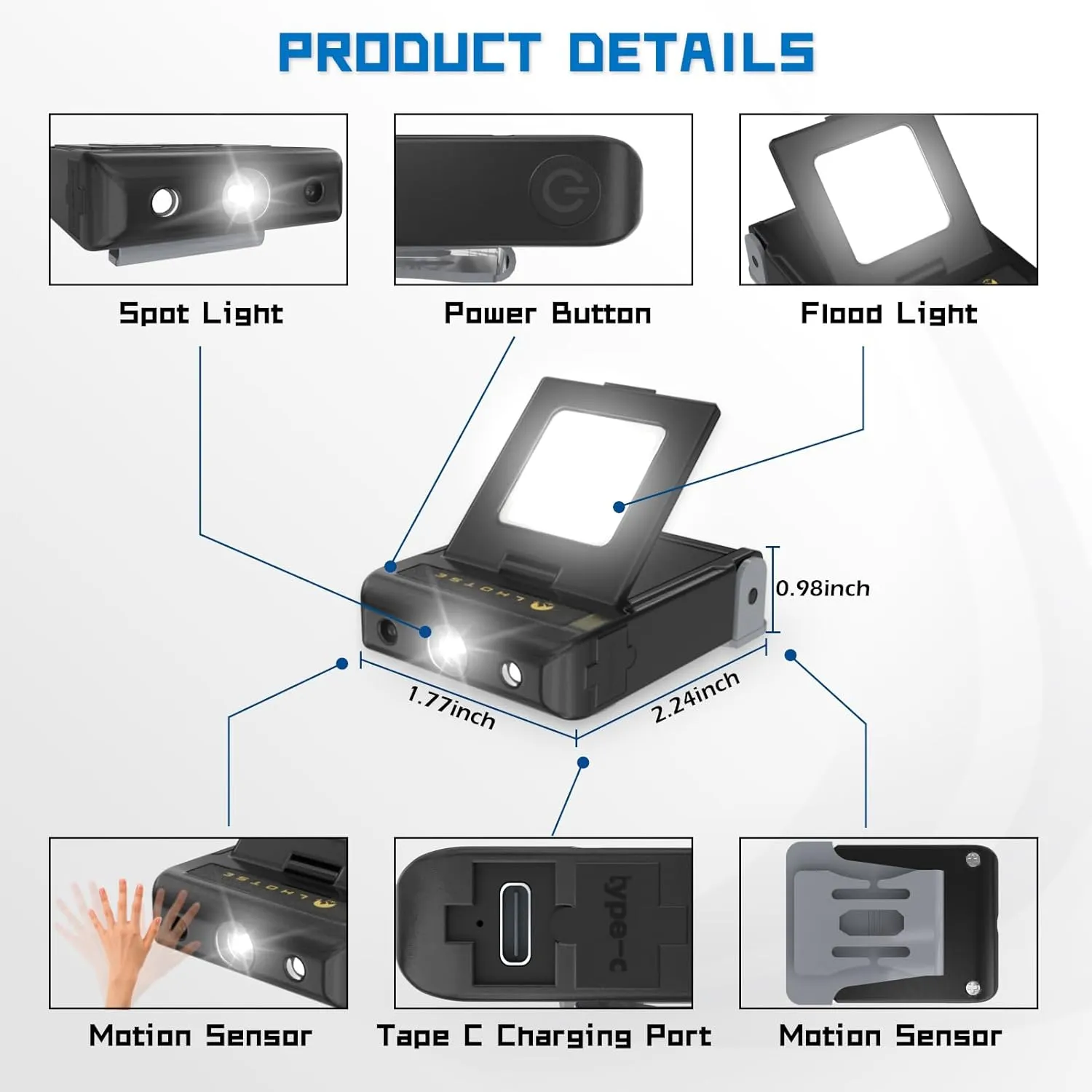 LHOTSE LED Rechargeable LED Hat Light with Motion Sensor - Dual Light 300 Lumens Hands Free Clip on Cap Lights Flashlight Portable Headlamp Waterproof for Running, Camping, Hunting, Cycling, Emergency