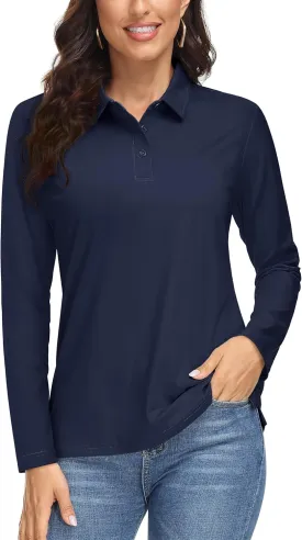 MAGCOMSEN Women's Long Sleeve Golf Shirts UPF 50  Polo Moisture Wicking 3-Button Placket Casual Shirt for Tennis Sports MAGCOMSEN Women's Long Sleeve Golf Shirts UPF 50  Polo Moisture Wicking 3-Button Placket Casual Shirt for Tennis Sports