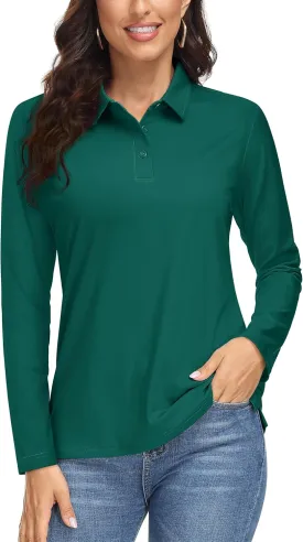 MAGCOMSEN Women's Long Sleeve Golf Shirts UPF 50  Polo Moisture Wicking 3-Button Placket Casual Shirt for Tennis Sports MAGCOMSEN Women's Long Sleeve Golf Shirts UPF 50  Polo Moisture Wicking 3-Button Placket Casual Shirt for Tennis Sports