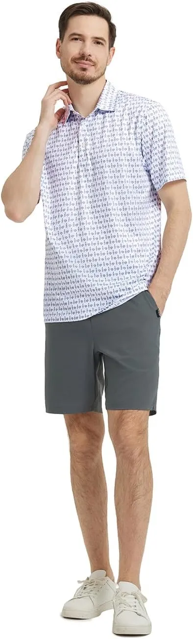 Men' s Golf Shirts Short Sleeve Print Performance Moisture Wicking Dry Fit Golf Polo Shirts for Men