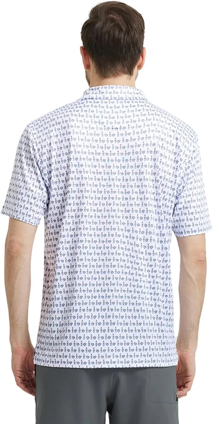 Men' s Golf Shirts Short Sleeve Print Performance Moisture Wicking Dry Fit Golf Polo Shirts for Men