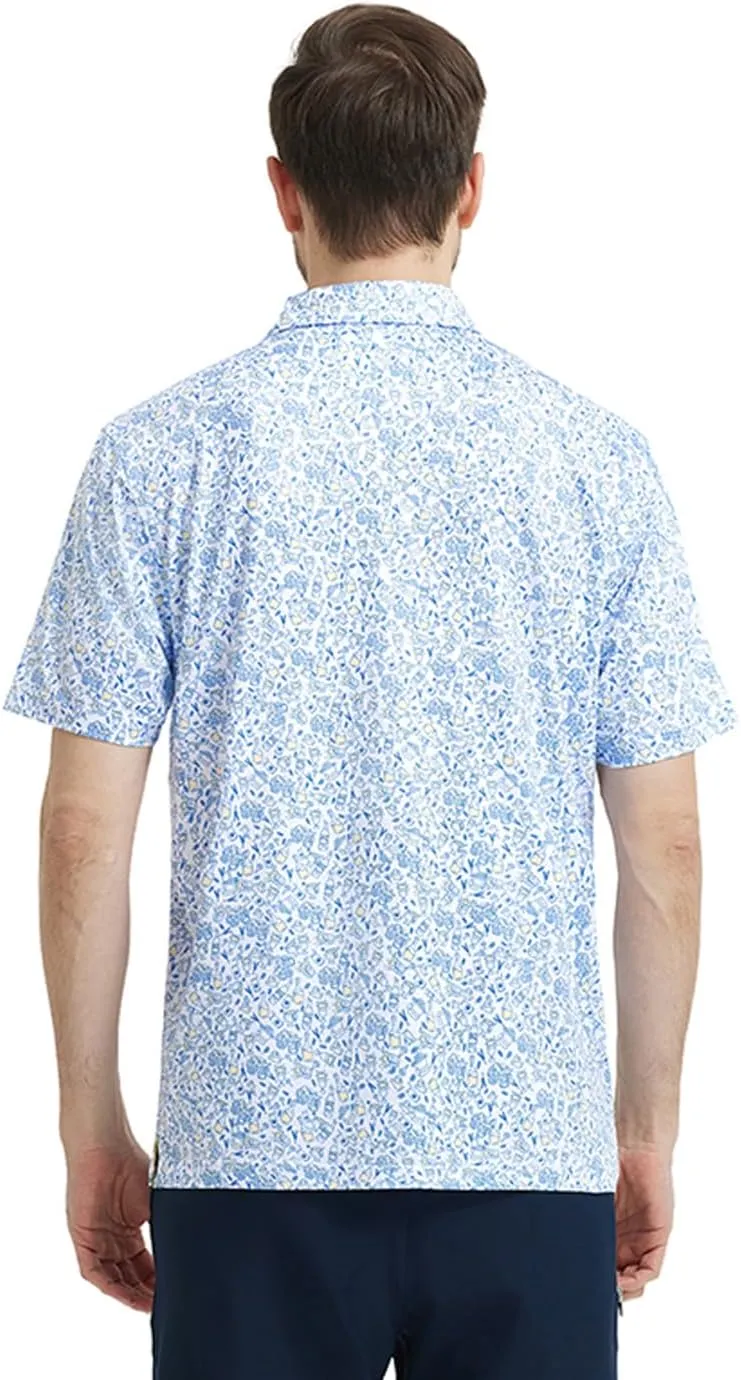 Men' s Golf Shirts Short Sleeve Print Performance Moisture Wicking Dry Fit Golf Polo Shirts for Men