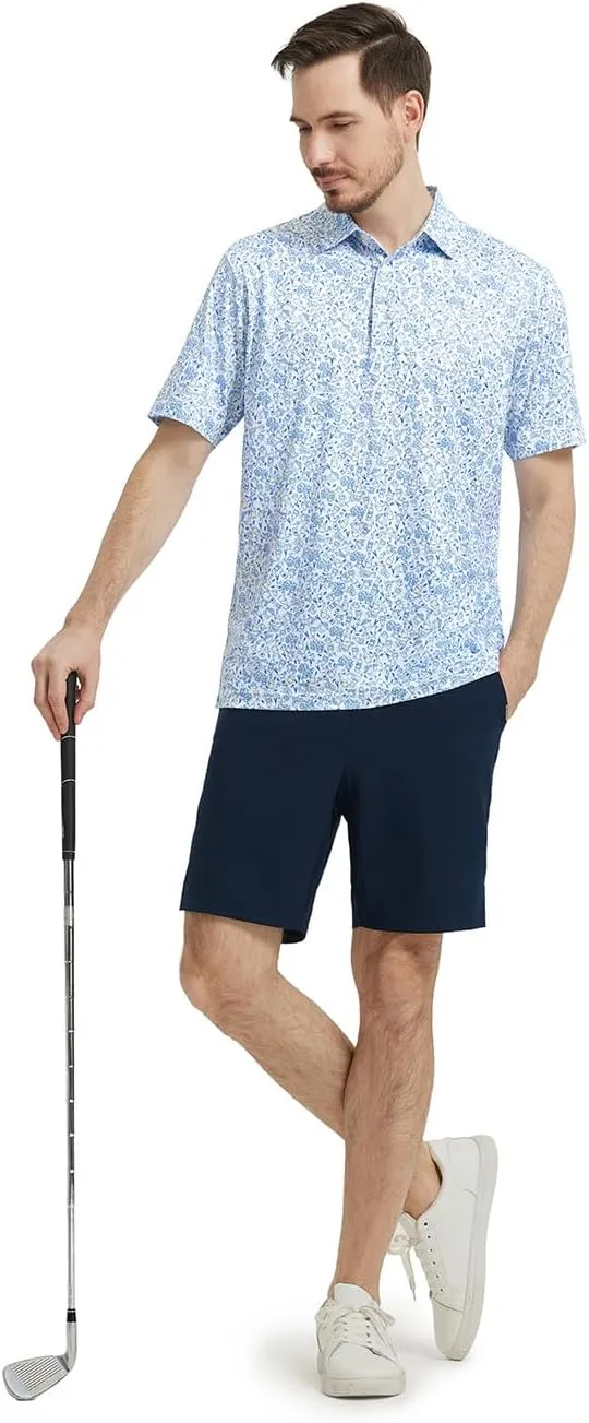 Men' s Golf Shirts Short Sleeve Print Performance Moisture Wicking Dry Fit Golf Polo Shirts for Men
