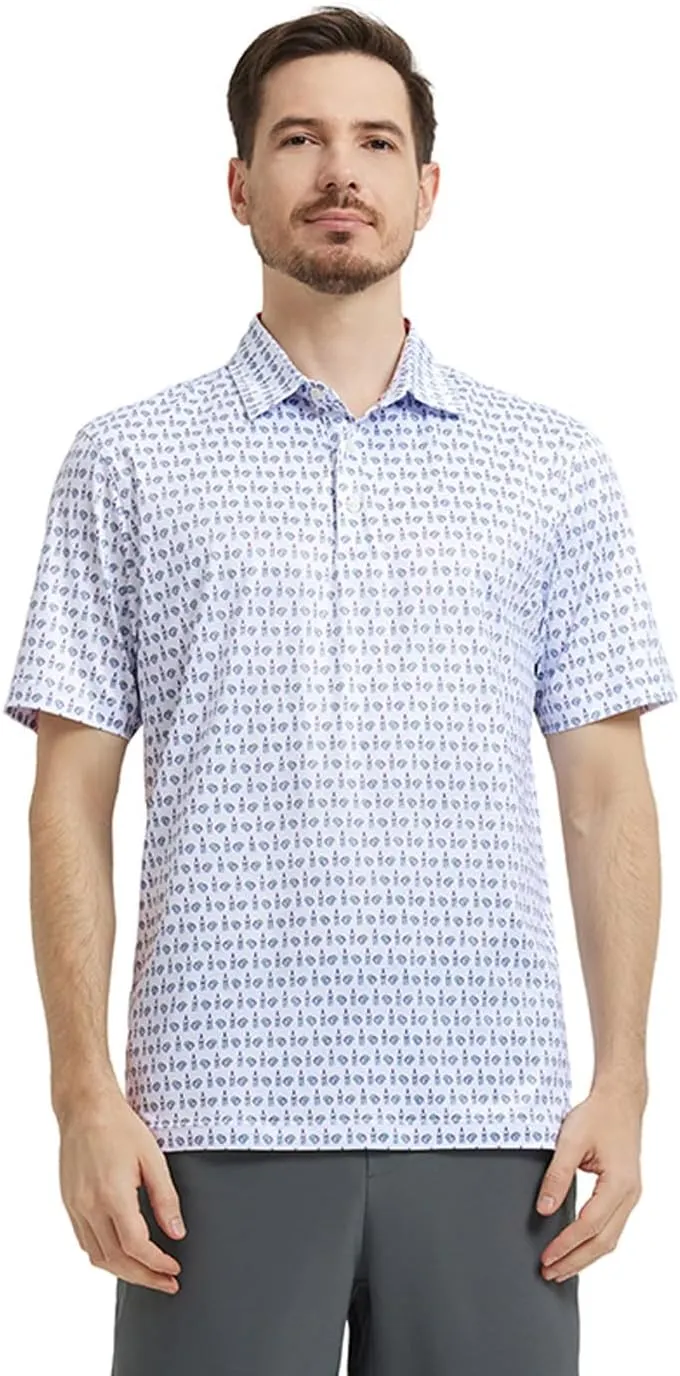 Men' s Golf Shirts Short Sleeve Print Performance Moisture Wicking Dry Fit Golf Polo Shirts for Men