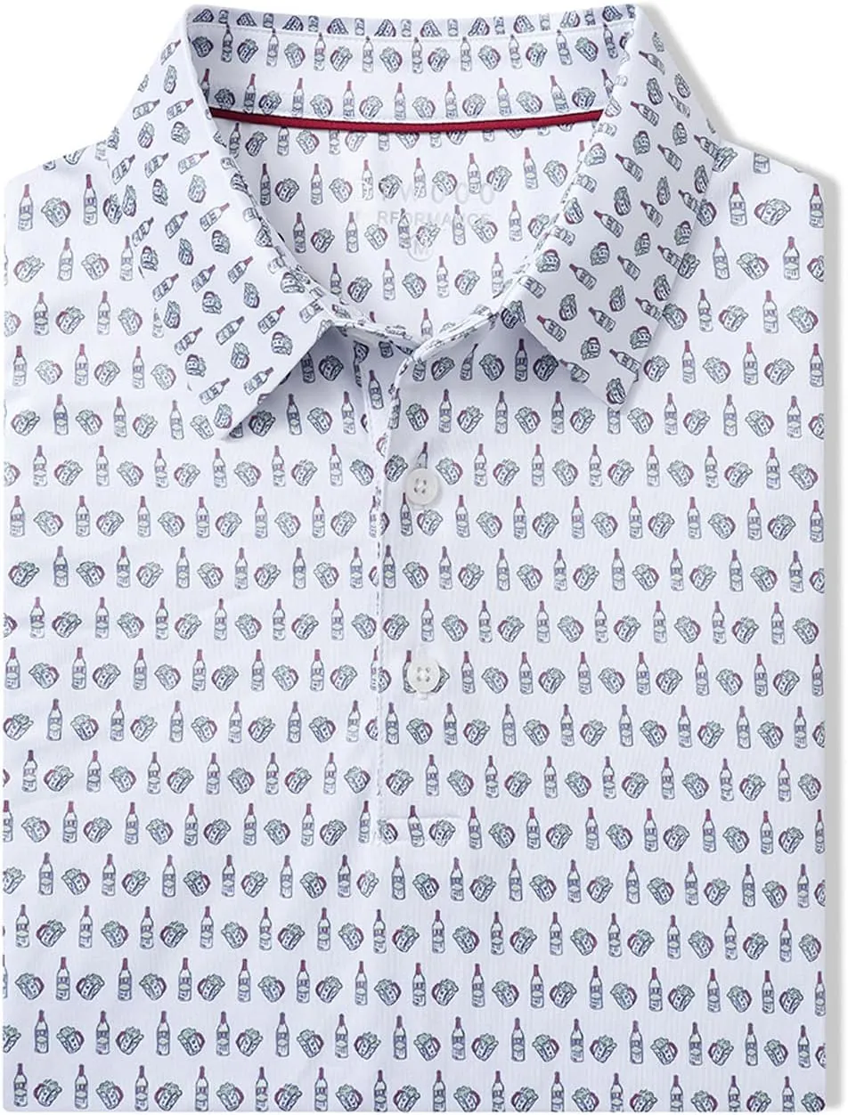 Men' s Golf Shirts Short Sleeve Print Performance Moisture Wicking Dry Fit Golf Polo Shirts for Men