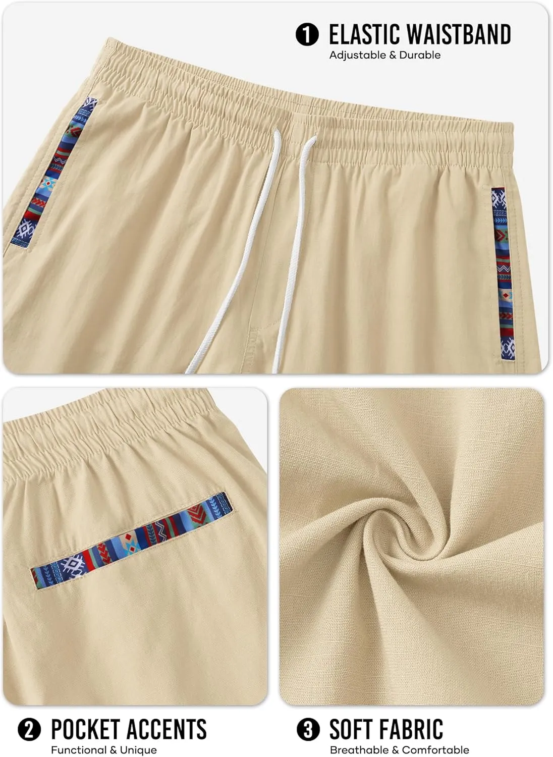 Men's Casual Cotton Shorts Drawstring 8 Inch Summer Vacation Shorts with Pockets (S-XXL)