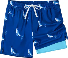 Men's Swim Trunks Quick Dry Beach Shorts with 2 in 1 Compression Liner and Pockets Shorts