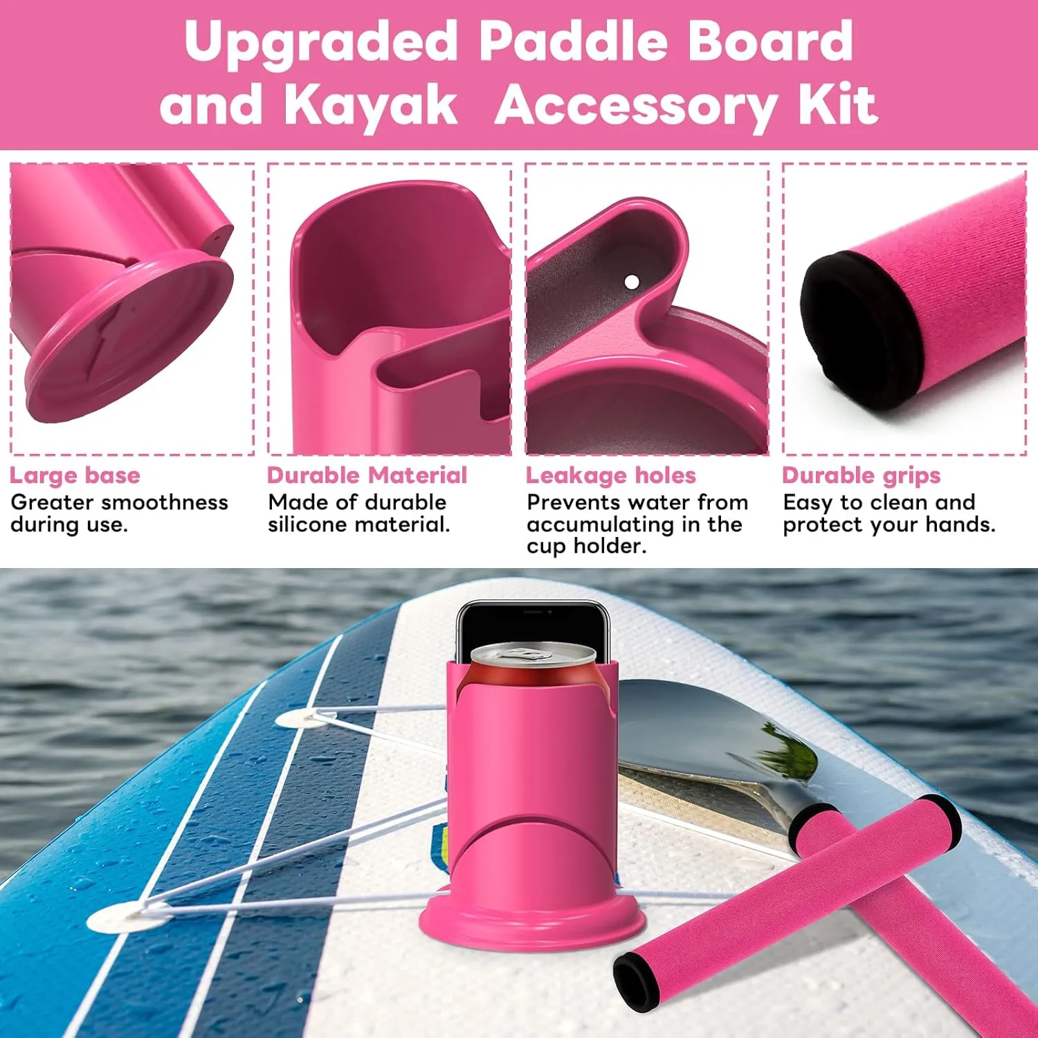Paddle Board and Kayak Cup Holder, Paddle Grips, Paddle Board and Kayak Accessories Kit (Red)