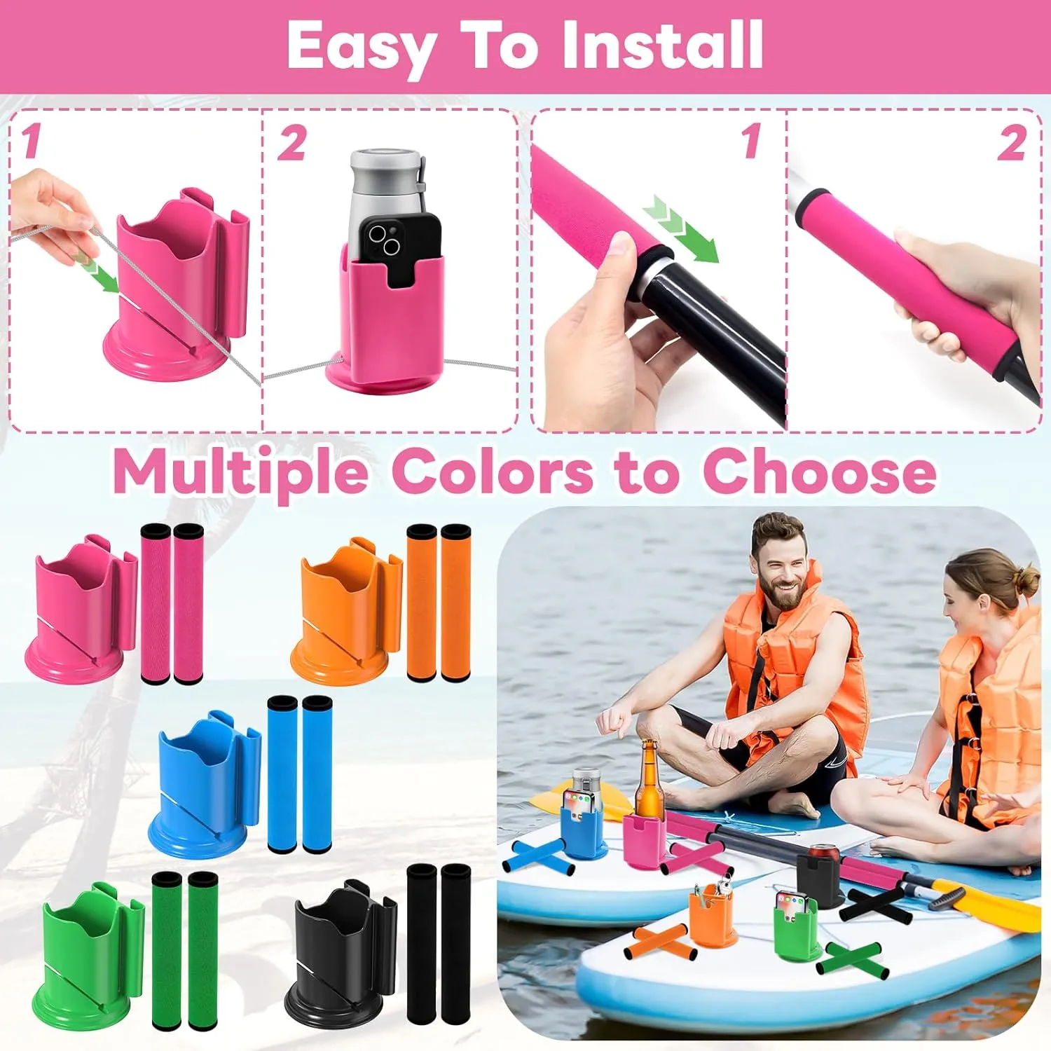 Paddle Board and Kayak Cup Holder, Paddle Grips, Paddle Board and Kayak Accessories Kit (Red)