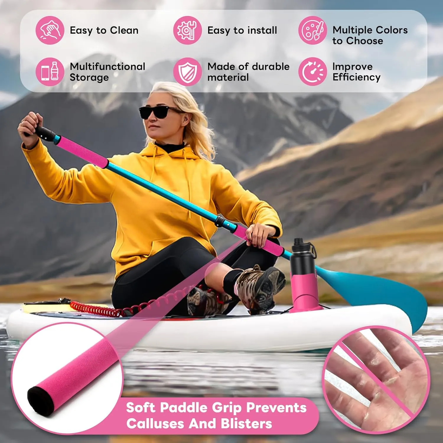 Paddle Board and Kayak Cup Holder, Paddle Grips, Paddle Board and Kayak Accessories Kit (Red)
